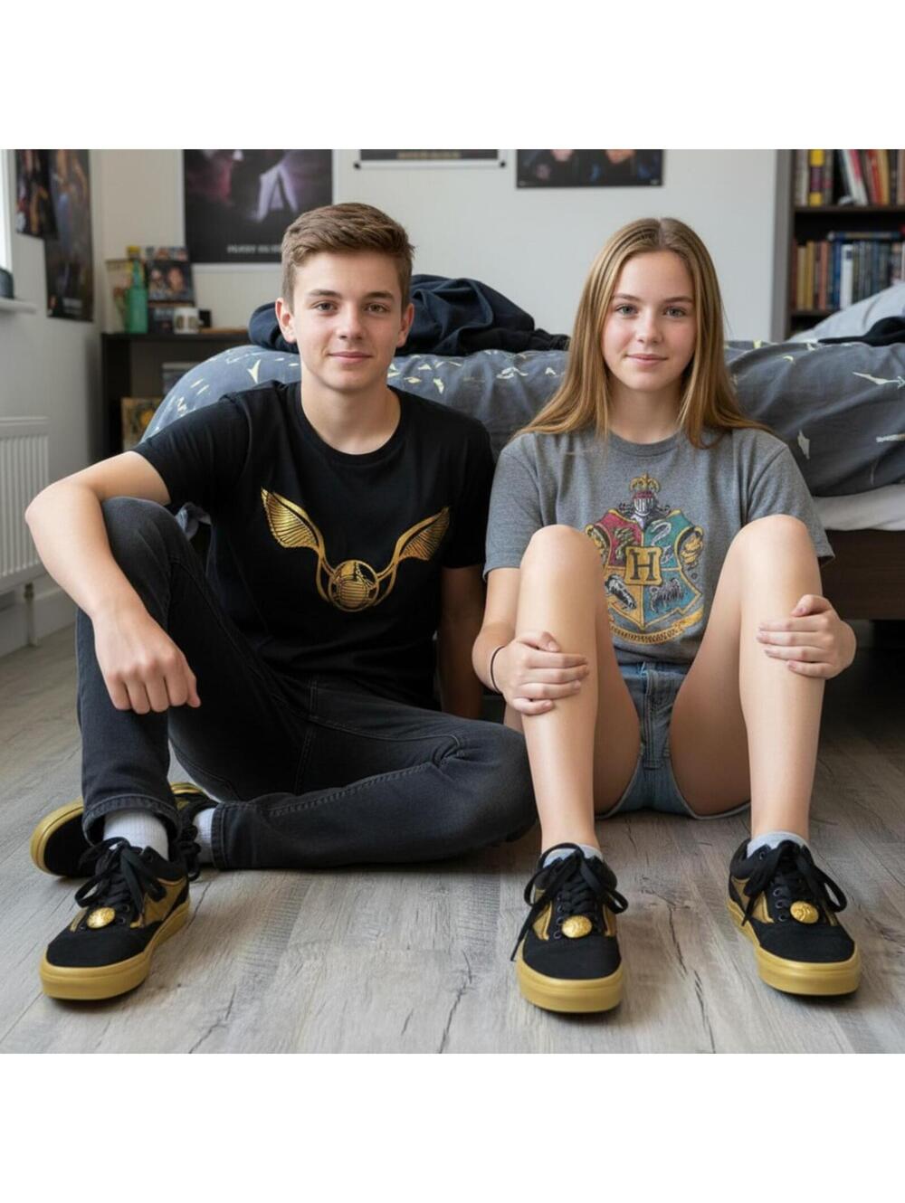 Harry Potter Golden Snitch Black Vans Old Skool Shoes Mens 5 Women's 6.5